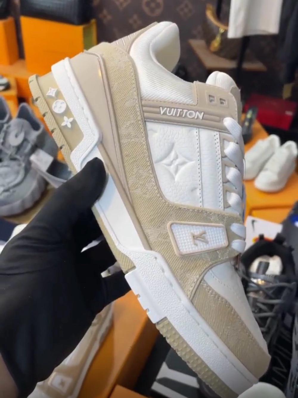 Louis Vuitton Low-Top Sneaker in Beige and White